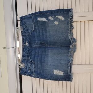 Guess 5 Pocket Raw Hem Zip Distressed Mini Skirt, Size Large